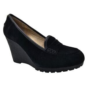 Michael Kors Black Suede Wedge Penny Loafer Platform Pumps Women's 9M